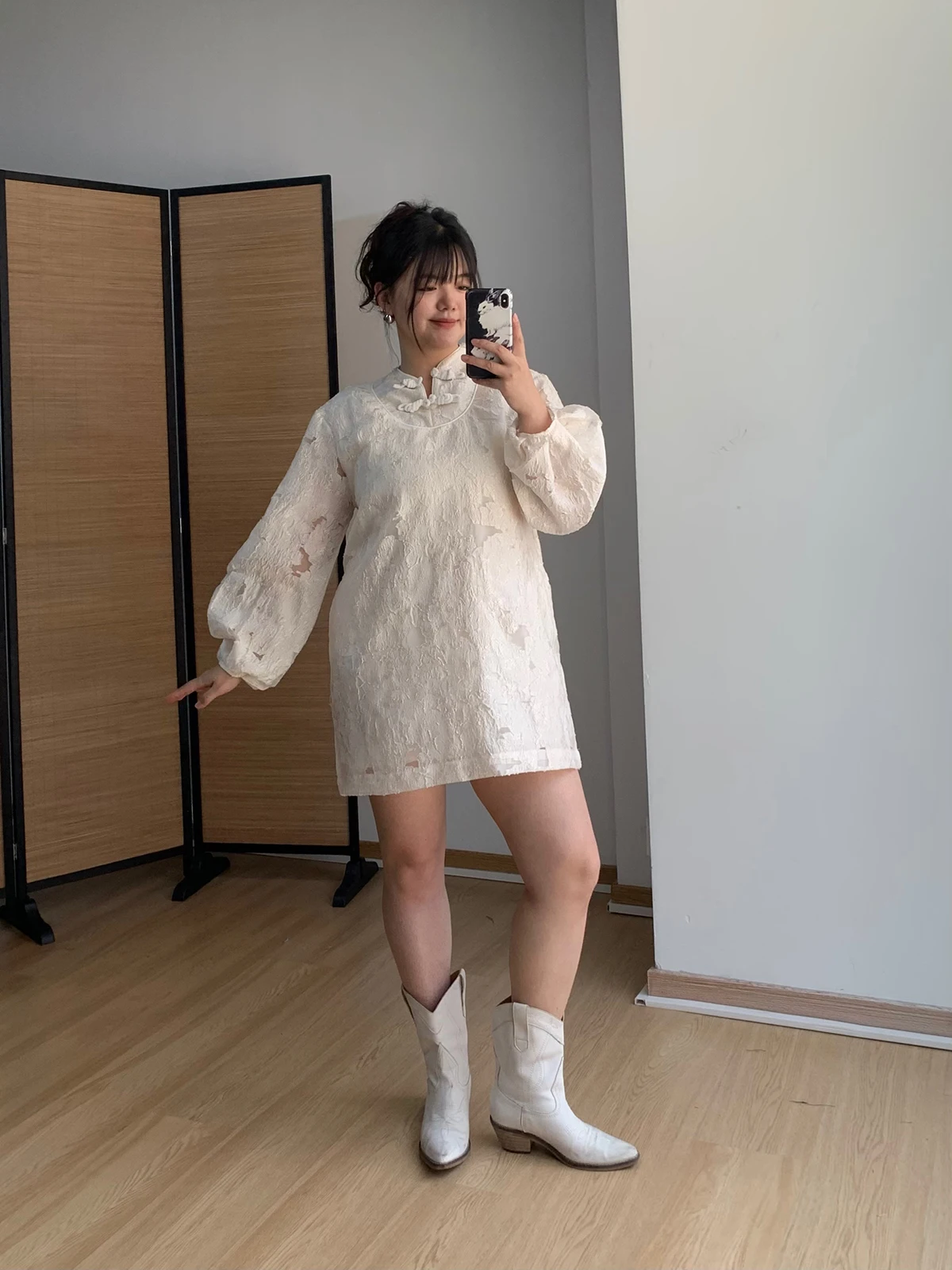 

Ele Long Sve Chinese Collar Dr plus Size Women Summer Faionable Casual A-Line Gown for Plump Ladies