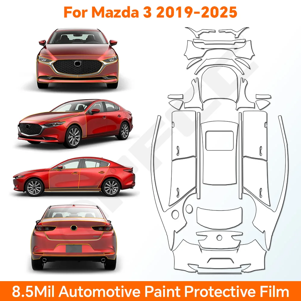 

9MILFor Mazda 3 2019-2025 Paint Protection Film Clear Bra Car Body Anti-Scratch Pre-cut PPF Resistant Invisible Repairable Cover
