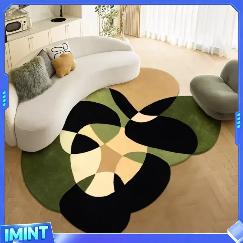 Light Carpets for Living Room Retro Style Bedroom Decor Carpet Irregular Shape Plush Rug Home Thickened green