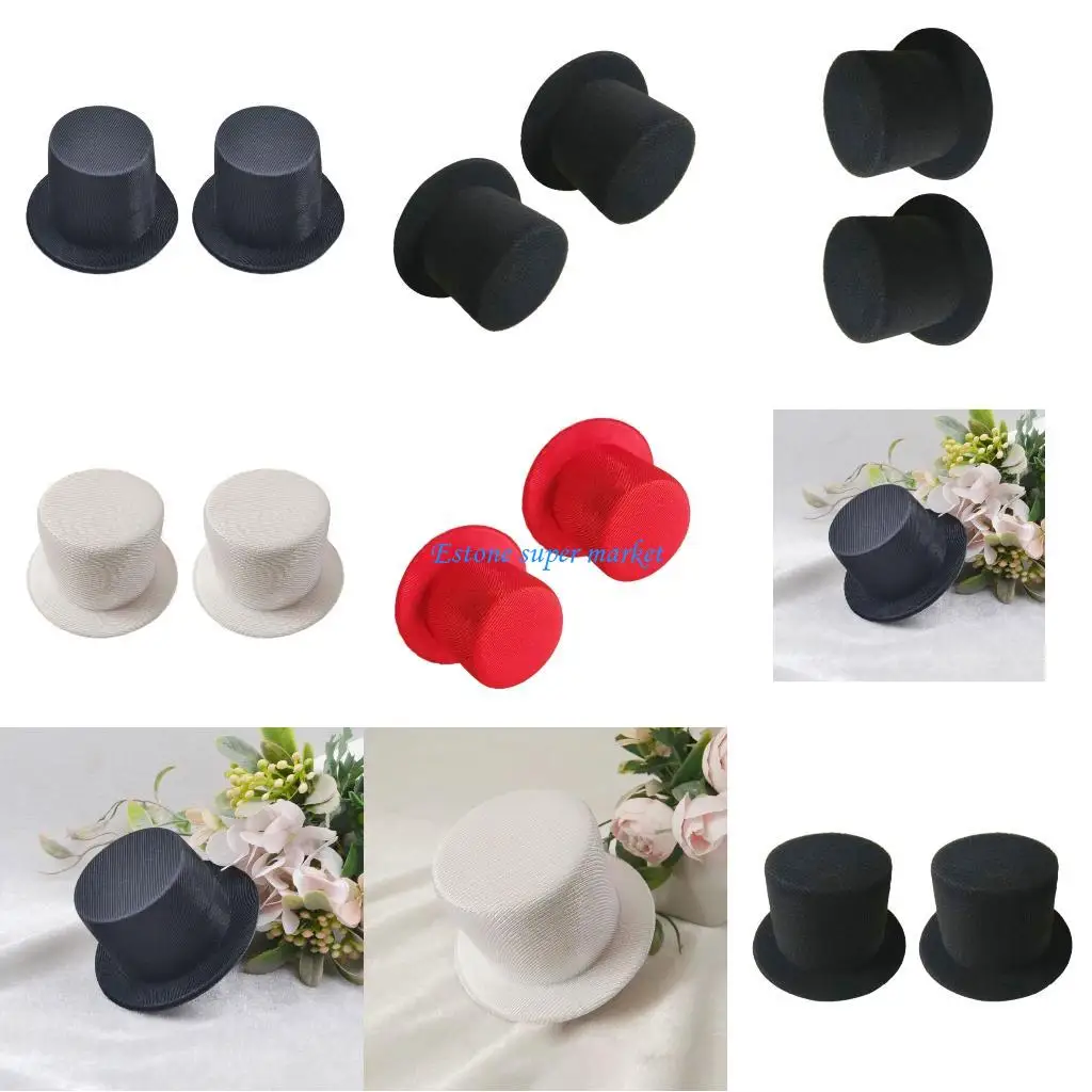 090B Set of 2 Mini Top Hat for Dolls Decorative Props Fascinator Base Hat