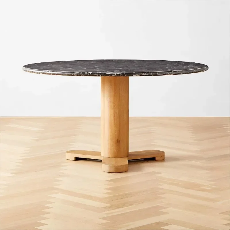Modern Round Natural Marble Dining Table Black Home Hotel or Villa Stone Restaurant Furniture