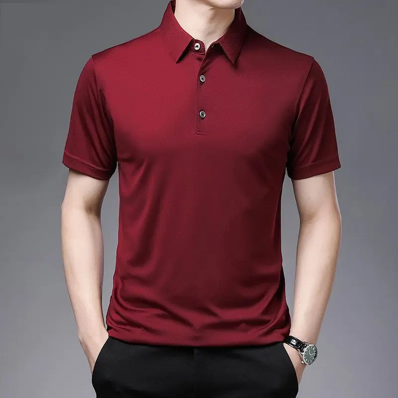 Business Casual Men Solid Short Sleeve Polo Shirts Summer Office Social Male Clothes Basic Streetwear Fashion Loose Casual Tops