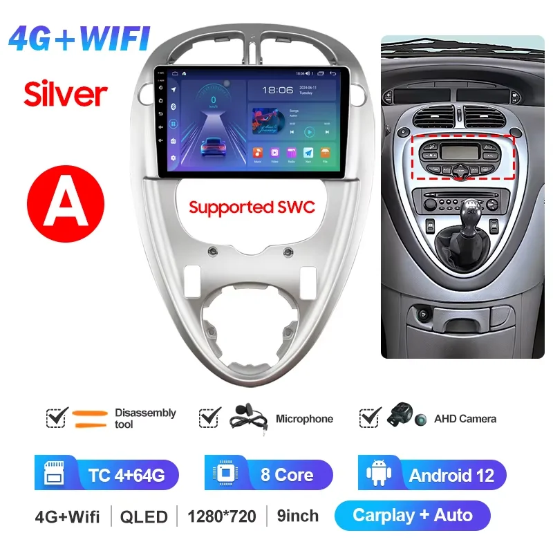 QSZN 2 Din Autoradio Voor Citroen Xsara Picasso 1999-2010 WiFi + 4G Multimedia Video Player Stereo GPS Navigatie Draadloze Carplay