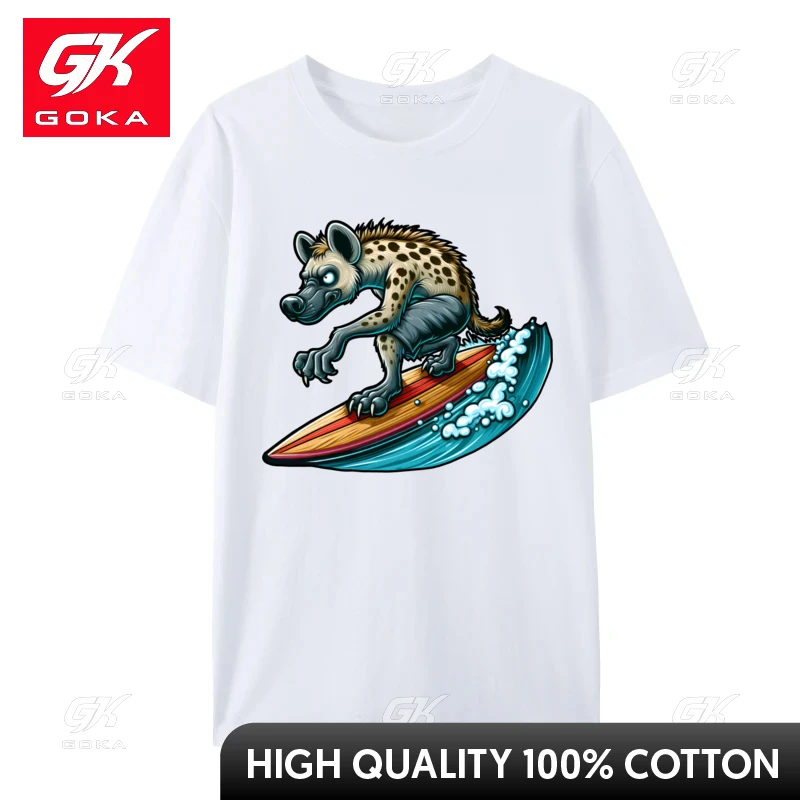 Cool Hyena Surfing on A Surfboard Beach Fun Hot Sale Men's T-Shirt Casual Unique Tops Shirt Cotton Normal Sweatshirts