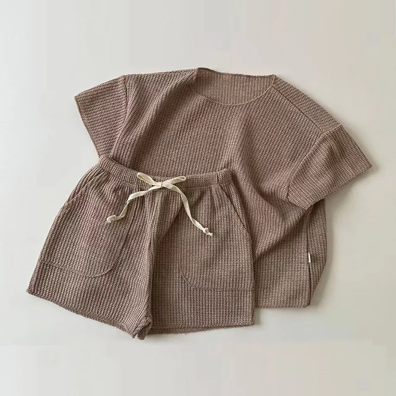 2026 Summer New Baby Short Sleeve Clothes Solid Children T Shirts + Shorts 2pcs Suit Baby Casual Clothes Set Infant Outfits