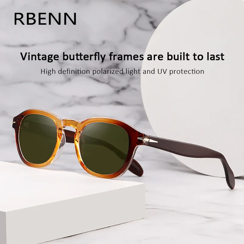 RBENN 2025 New Polarized Sunglasses Men Women Luxury Butterfly Frame Sun Glasses Vintage Acetate Driver Shade UV400