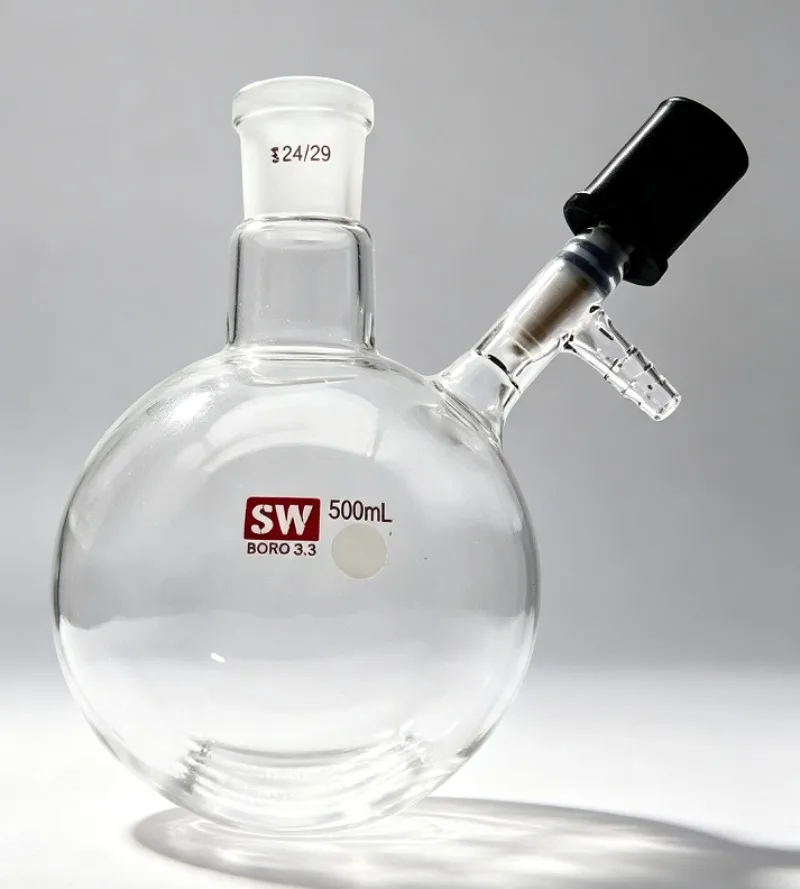 50-500mL Schlenk Flask with High Vacuum Stopcock for Oxygen-Free Anhydrous Synthesis