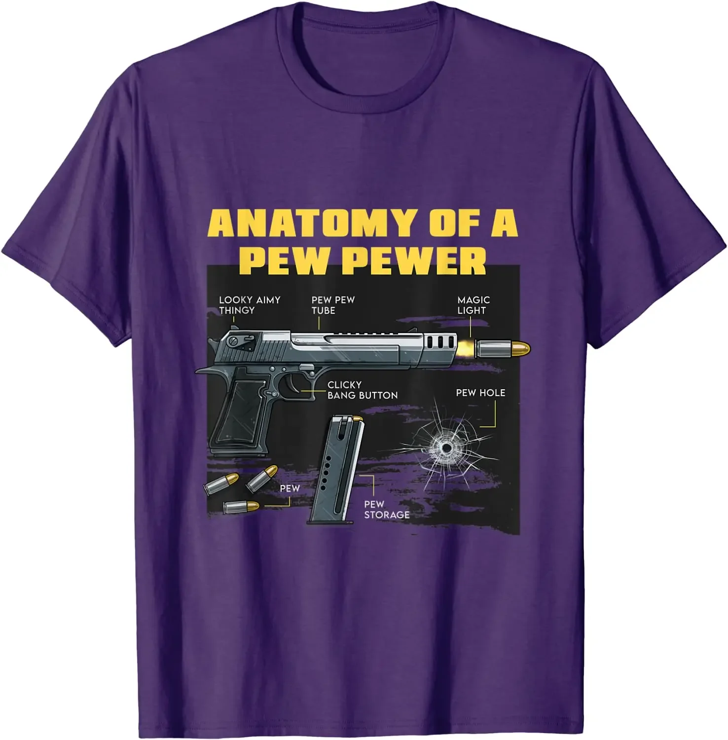 Anatomy of A Pew Pewer. Funny Pistol T Shirt. New 100% Cotton Short Sleeve O-Neck Casual T-shirts Loose Top Size S-3XL