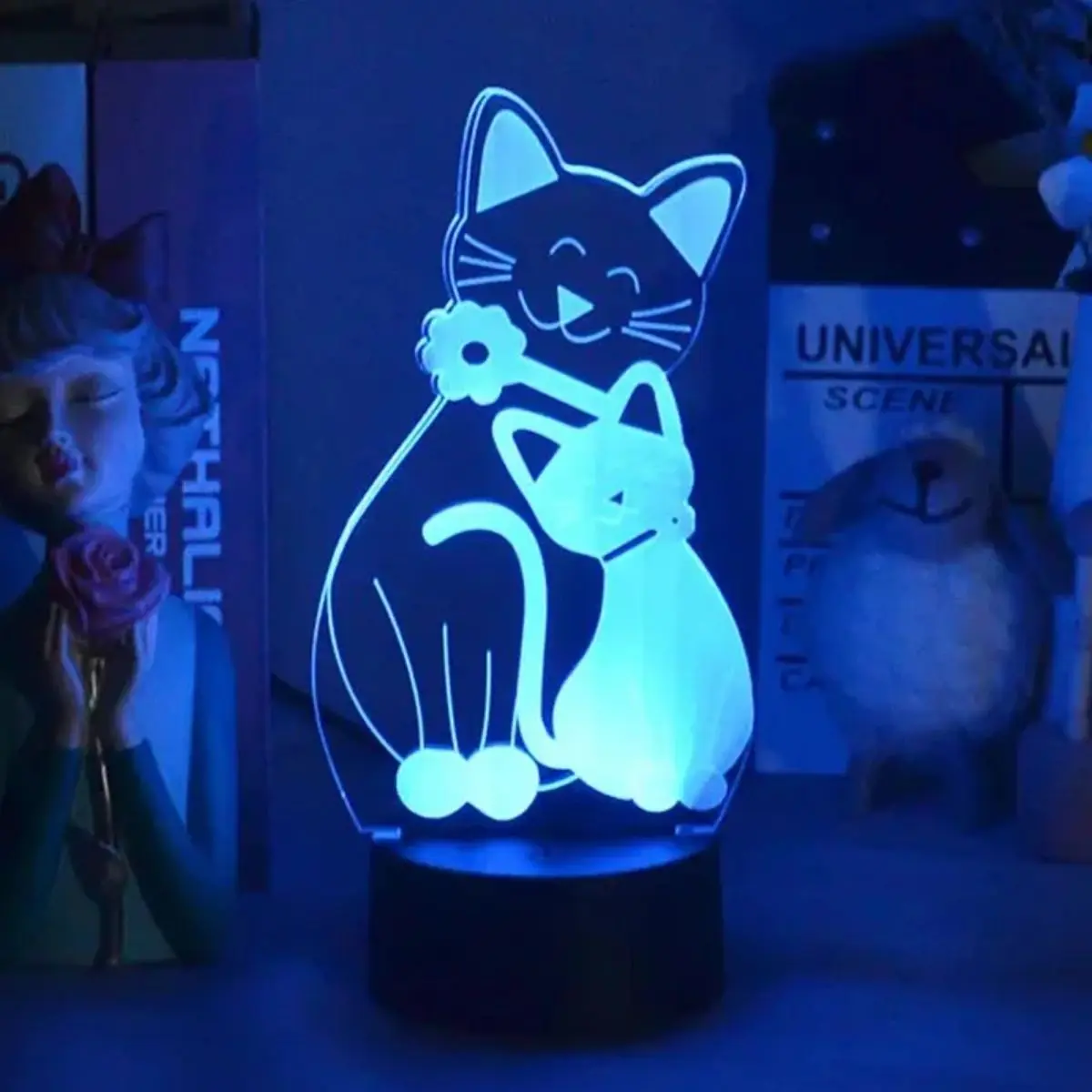 USB cat 3D night light with 7-color touch mode, color changing atmosphere, night light, bedroom decoration, gift table light