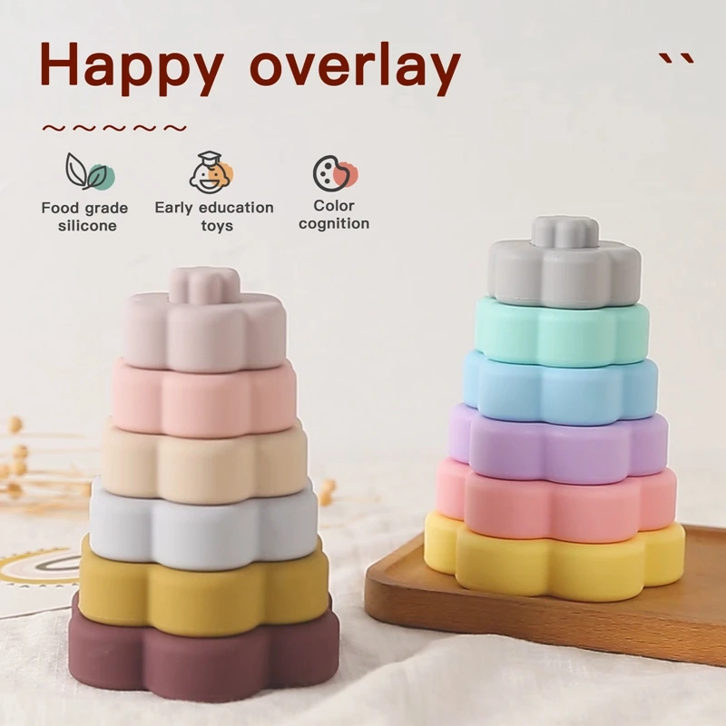 Baby Flower Silicone Building Blocks Toy Kids Food Grade Silicone Stacking Puzzle Game Montessori Education Colorful Blocks Toy