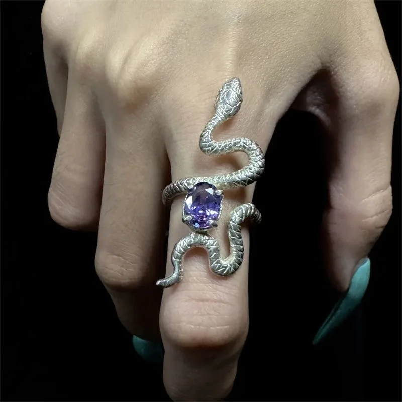 جمشت مطعمة الأفعى على شكل حلقة بسيطة فريدة من نوعها شخصية عصرية عصرية متعددة الاستخدامات نهاية مفتوحة حلقة مجوهرات إبداعية هدية