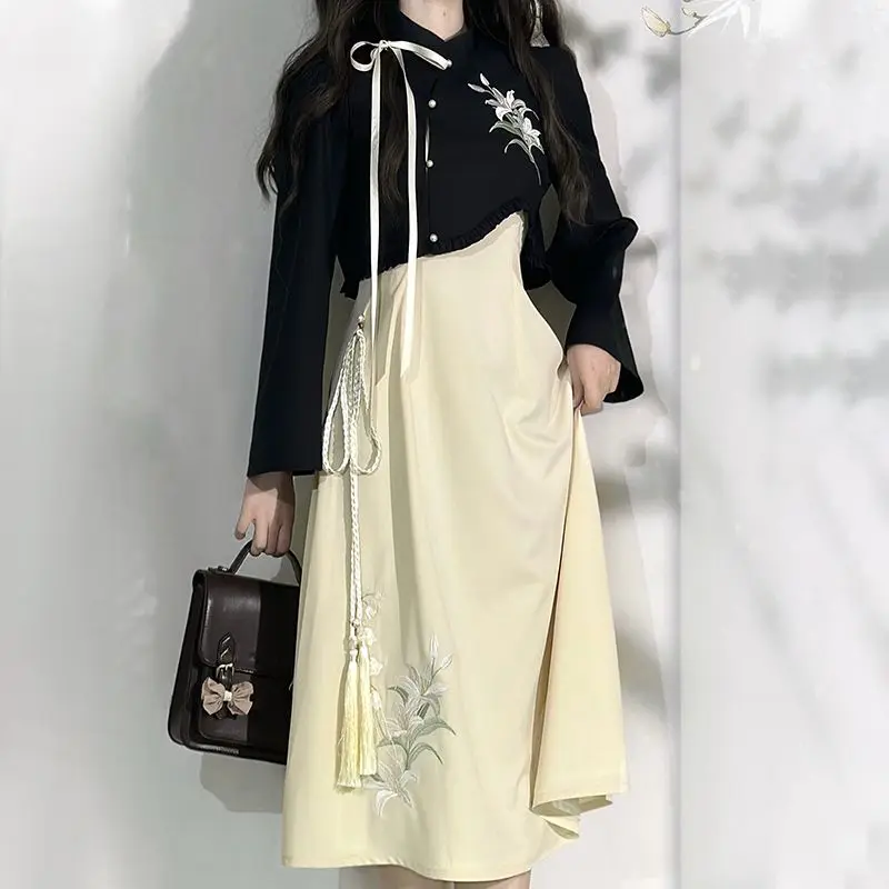 2024 chinese daily improved hanfu coat dress suit lady graceful modern daily hanfu dress set vintage style improved hanfu dress