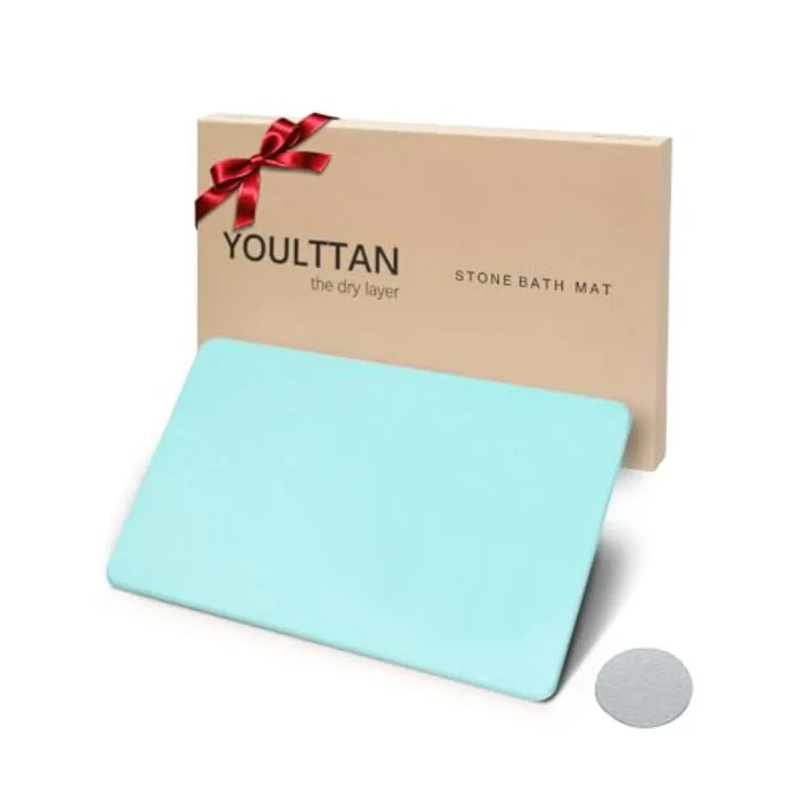 

Stone Bath Mat 24x16 - Diatomaceous Earth Shower Mat Quick Dry Anti-Slip Modern Design with Bonus Non-Slip Pad Green Perfect fo