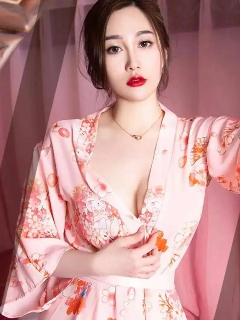 

Модная экзотическая летняя женская одежда 2024, новая одежда в стиле ретро, японское милое платье с v-образным вырезом и открытой грудью на талии, свободное кимоно, сексуальное платье JQEO