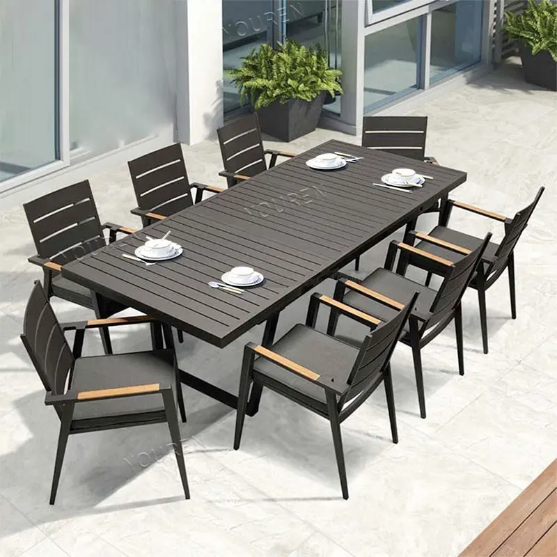 

Popular Outdoor Dining Table and Chairs Patio Aluminum Frame Wooden Outdoor Tables Set