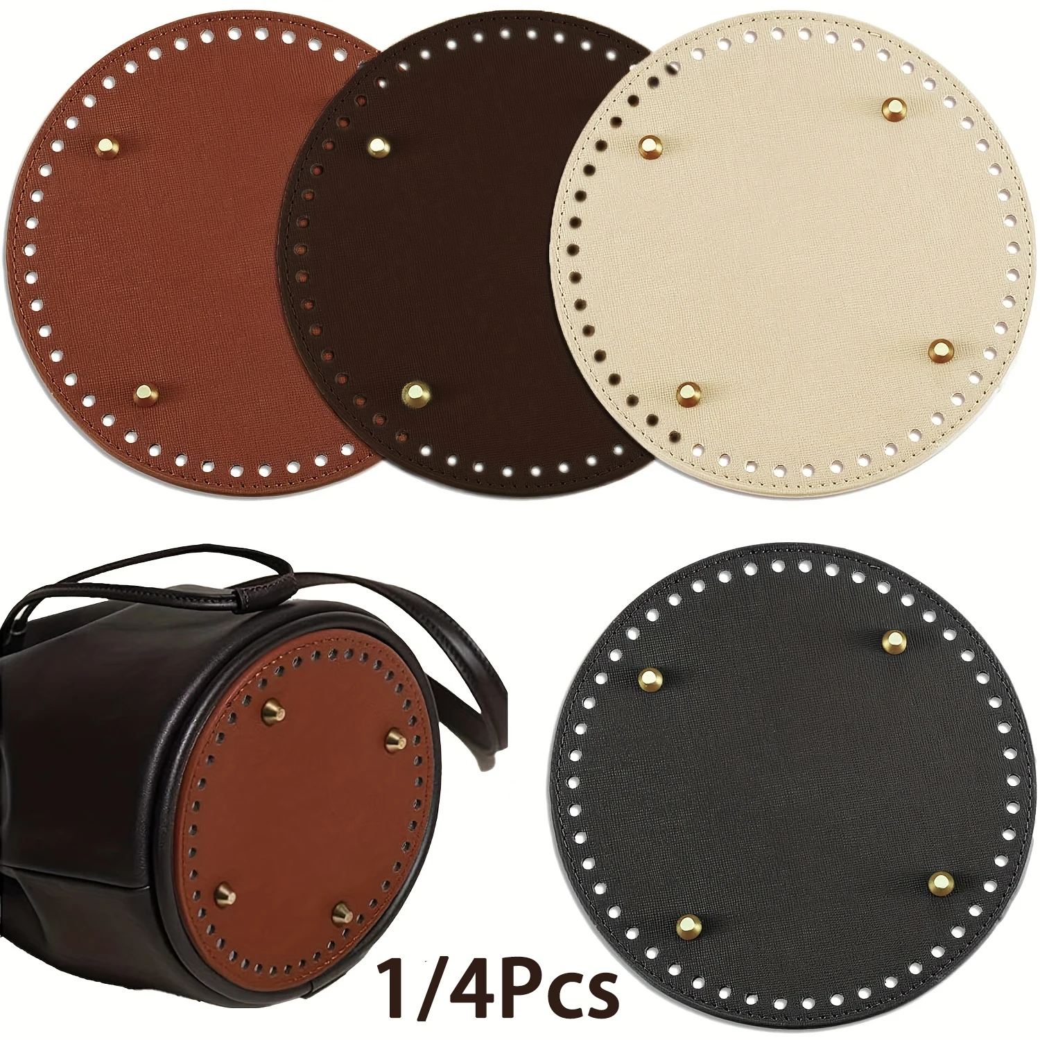 1-4Pcs Round PU Leather Bag Bottom Knitting Crochet Bags Bottom Shaper Pad Cushion Base for DIY Handbag Purse Making Supplies