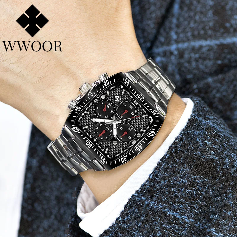 WWOOR New Military Watch Men Chronograph Sports Watch For Men Luxury Square Quartz Waterproof Wristwatch Male Relogio Masculino