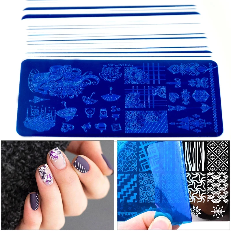 Geometric Love Heart Nail Stamping Plates French Line Design Leaf Floral Nail Art Stamp Stencil Printing Template Accessories