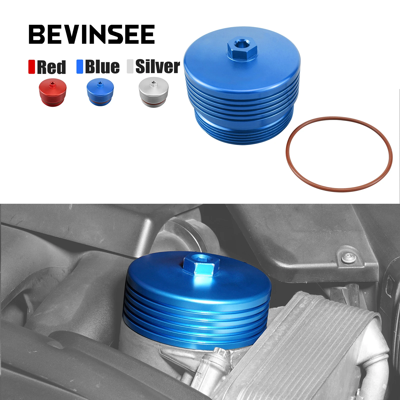 

BEVINSEE Aluminum Oil Filter Housing Cap Upgrade For BMW N52 N54 N55 E90 E91 E92 E81 E60 F10 M2 X1 X3 X5 Z4 E86 11427525334