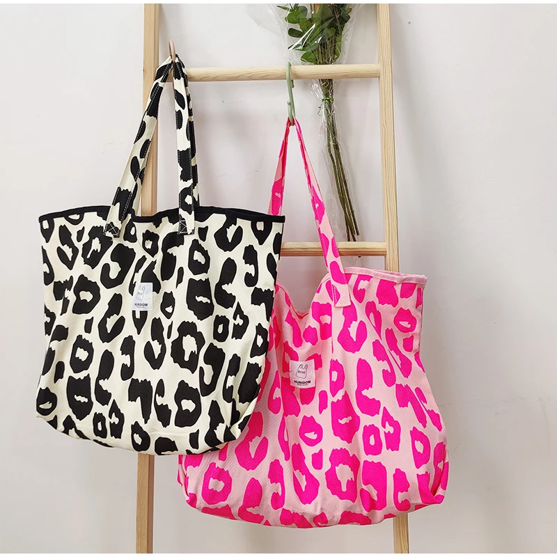 Popular Small Leopard Print Large-capacity Shoulder Shopping Bag Cross-body Bag Canvas Bag Travel Bag Personalized Print Design