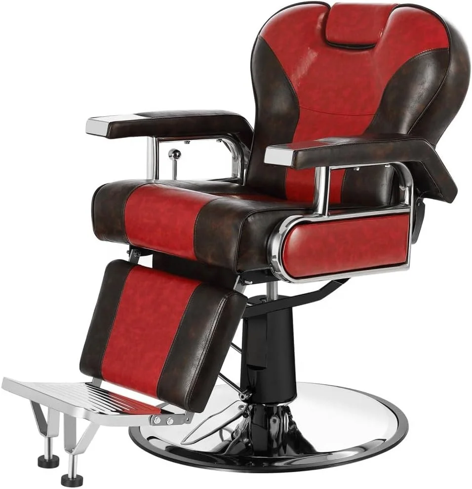 

Hairdressing Equipment Comfortable Styling Salon Furniture Barber Chair Classic Red and Black Leather