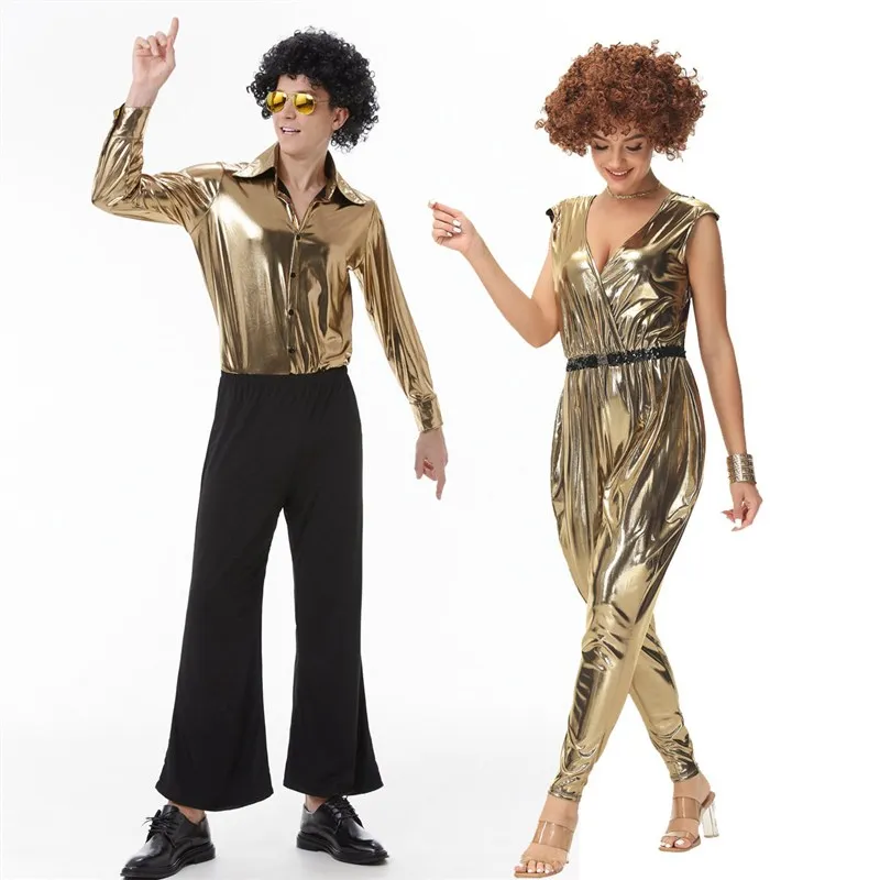 

70s Retro Hip Hop Rock Music Couples Halloween Disco Hippie Costume Women's Ethnic Stage Wear Fashionable Vintage Outfit