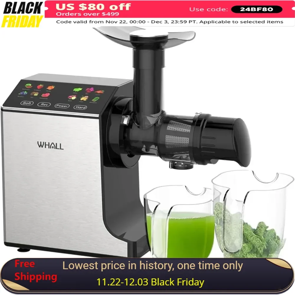 

Professional stainless steel juicer for vegetables and fruits, with a touch screen cold press juicer with two speed modes