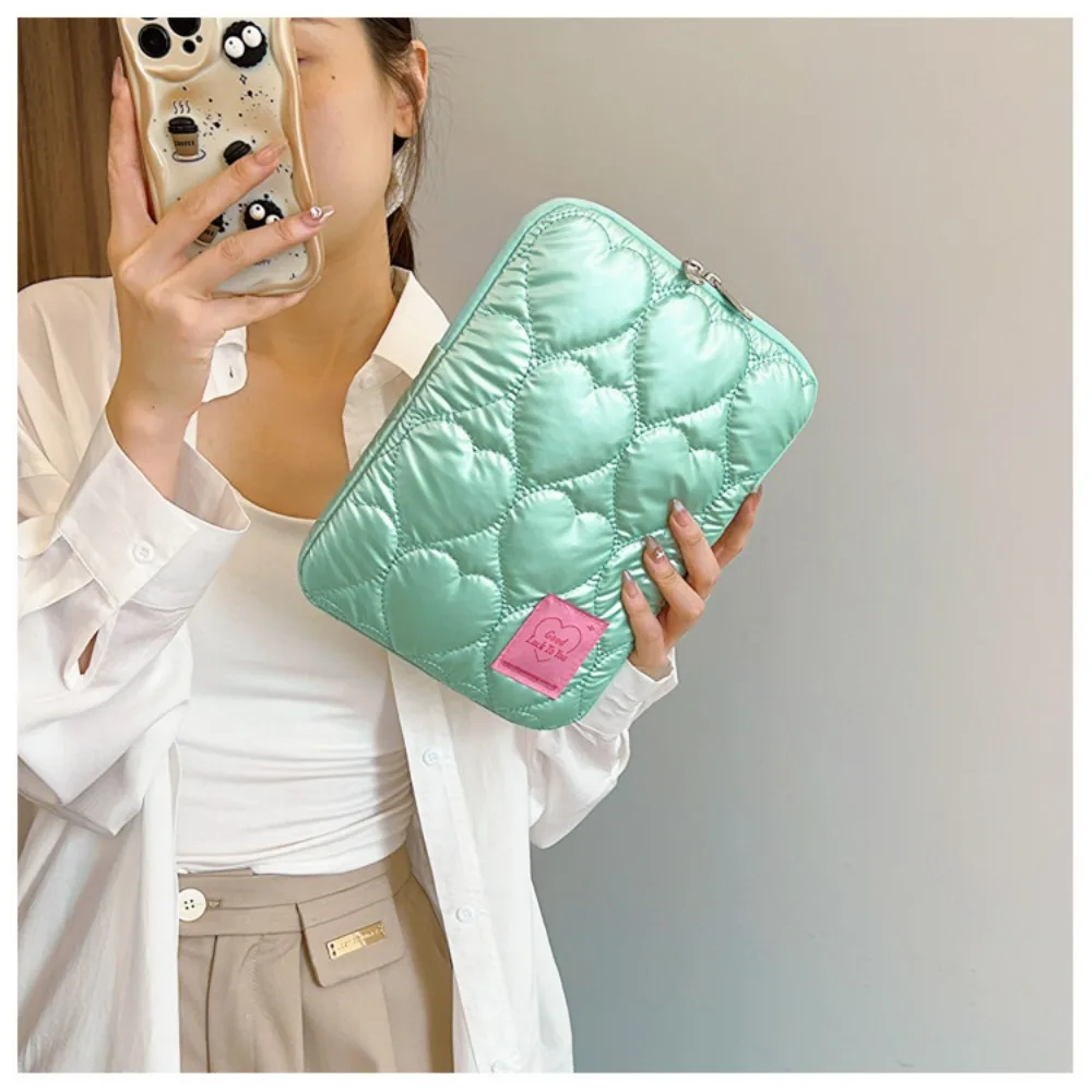 11/15inch Puffy Laptop Bag Macaron Color Love Pattern Notebook Bag Shockproof Embroidery Computer Case for Ipad/Macbook