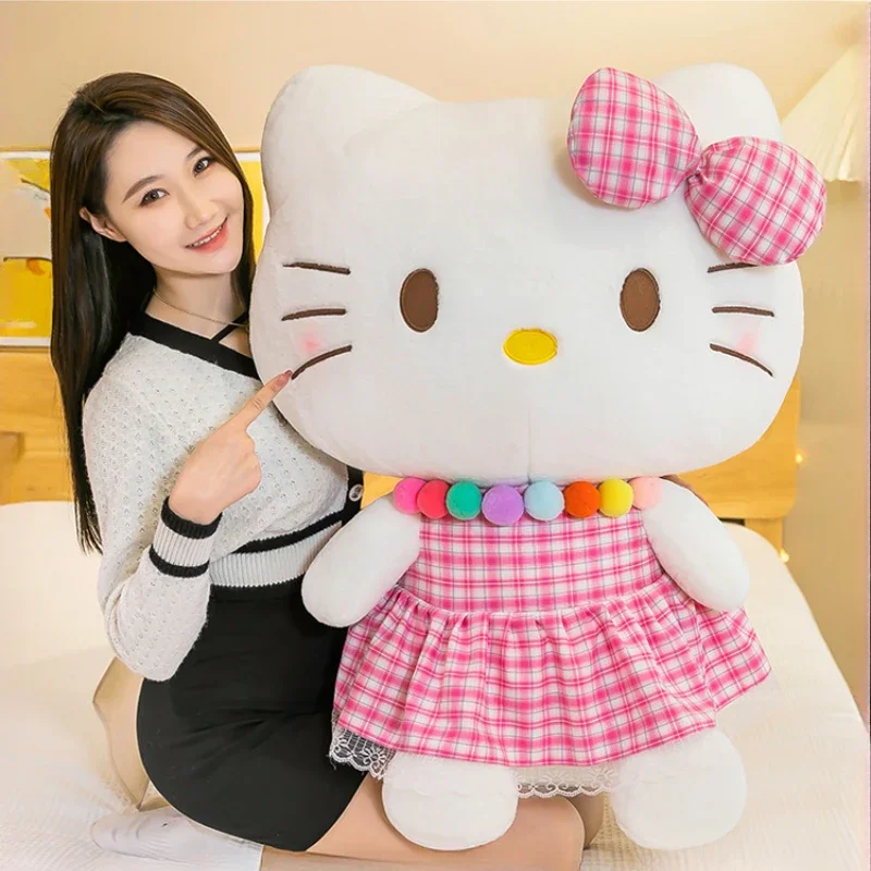 

85 см супер большой размер Sanrio мультяшная клетчатая юбка HelloKitty мягкая кукла плюшевые детский подарок на день рождения мультяшные игрушки