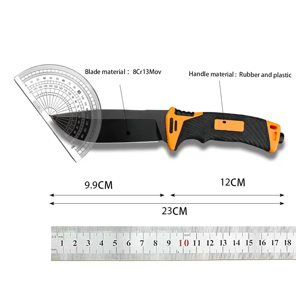 GB Survival Fixed Blade Knives with Flashlight 8Cr13Mov Blade Rubber Plastic Handle Adventure Hunting Combat Gear for Men