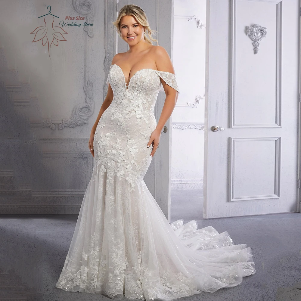 Robes de mariée sirène lancées par balayage, robes de mariée exquises, col en cœur, appliques de mariée, grande taille, 2023