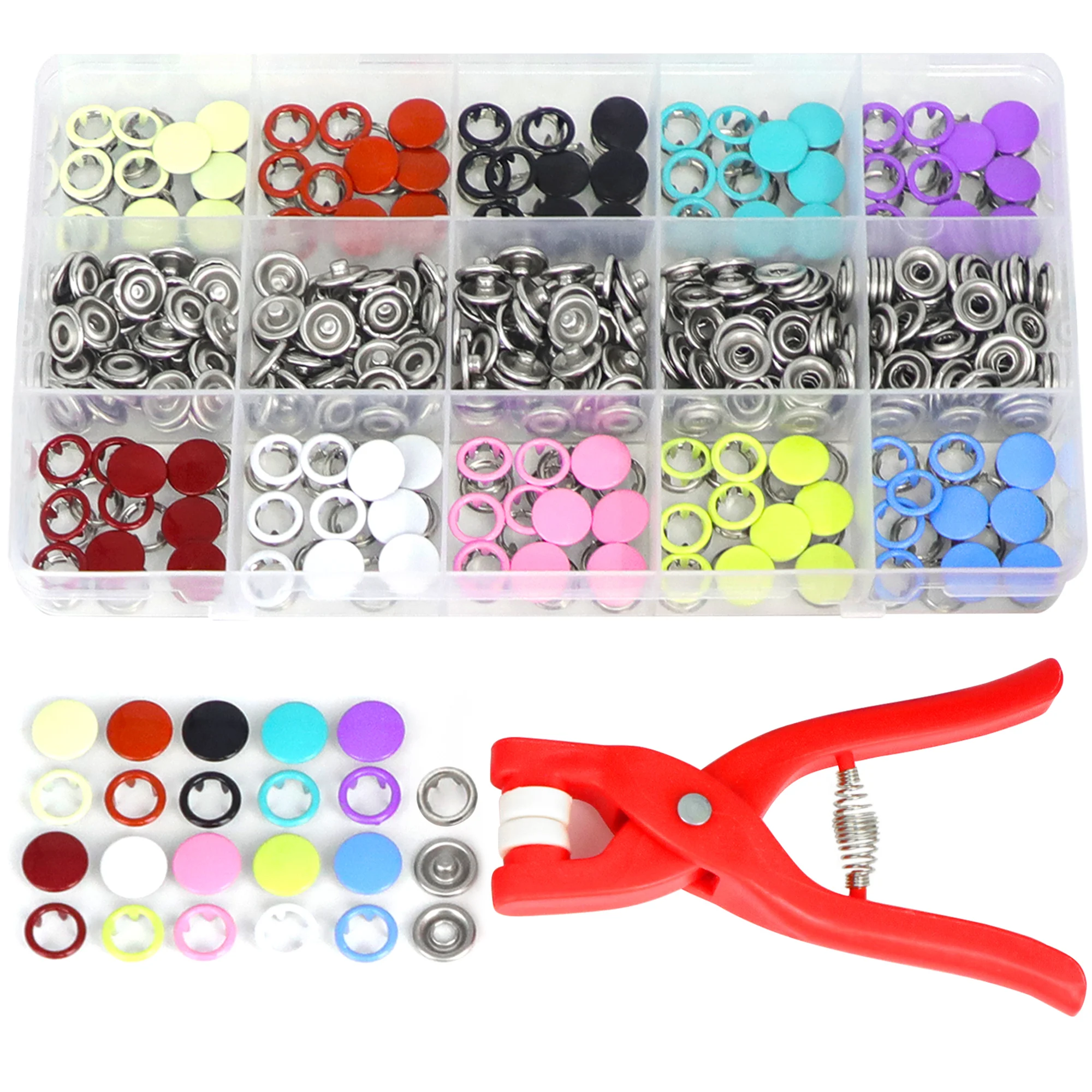 100/200 Sets of Five Claw Button Kits with Tools Hollow and Solid Metal Tip Snap Buttons  for Clothes Garment Sewing Bags Shoes