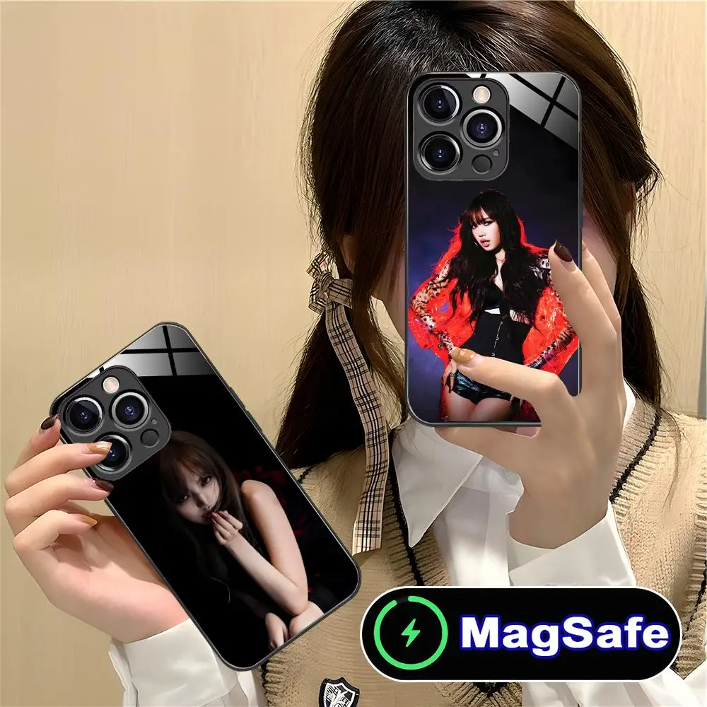 KPOP 걸그룹 리사 아이폰 17 16 15 14 13 12 11 프로 맥스 플러스 미니용 마그세이프 글래스 컬러 커버 스마트폰 케이스