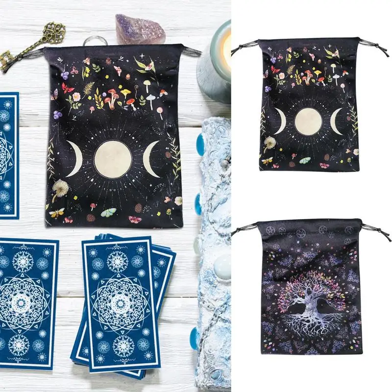 Deck Storage Bag Soft Velvet Tarot Card Pouch Storage Bag Moon Phase Pattern Tarot Pouch With Drawstrings For Tarot Accessories