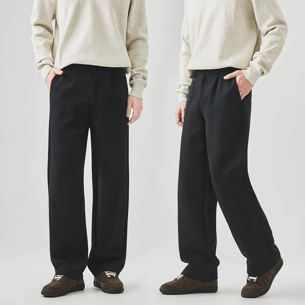 

Youth Men's Casual Straight Leg Pants Anti-Wrinkle Busin Cotton Blend Fabric Autumn Winter Loose Fit Faionable Long Trou...