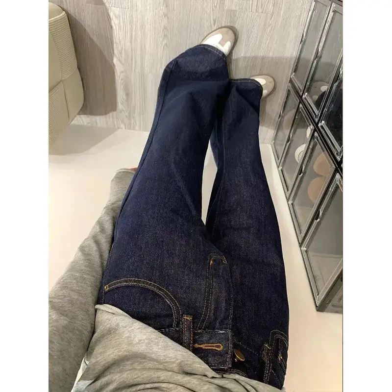 Vintage Blue Women Jeans Hip-hop Fashion Streetwear Y2K Wide Leg Straight High Waist Trousers Classic Baggy Denim Pants 2025