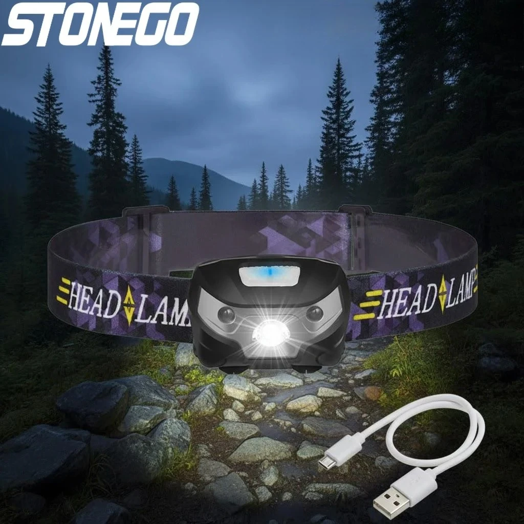 

Портативная светодиодная фара, водонепроницаемая, для использования на открытом воздухе, с зарядкой через USB, высокой яркостью, двойным белым и красным светом.