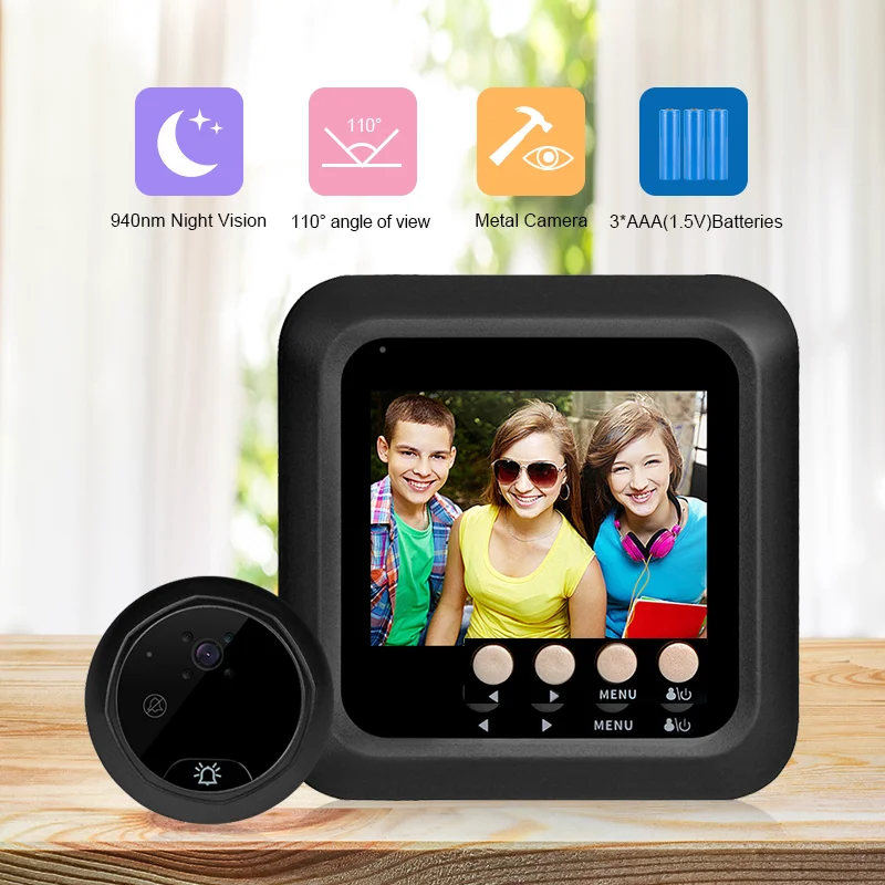 

Danmini 2.4 Inch Intelligent Doorbell Peephole Viewer Digital Door Camera 300 Thousand HD Pixels Cat Eye Support Video Recording