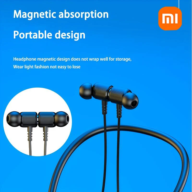 Xiaomi Wireless Headsets Bluetooth Neckband Earphones Silicone Hifi 9D Stereo Sports Headset Halter Waterproof Magnetic Earbuds