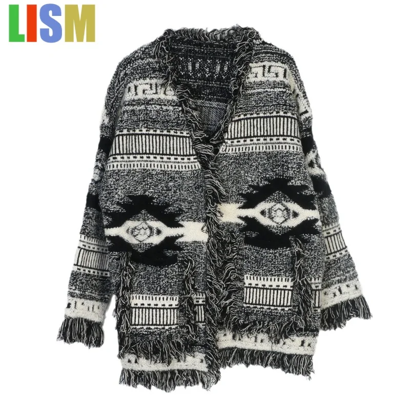 

LISM вязаные пальто-кардиганы 2025 зимние женские куртки высокого качества вязаные винтажные узоры пальто с длинными рукавами верхняя одежда