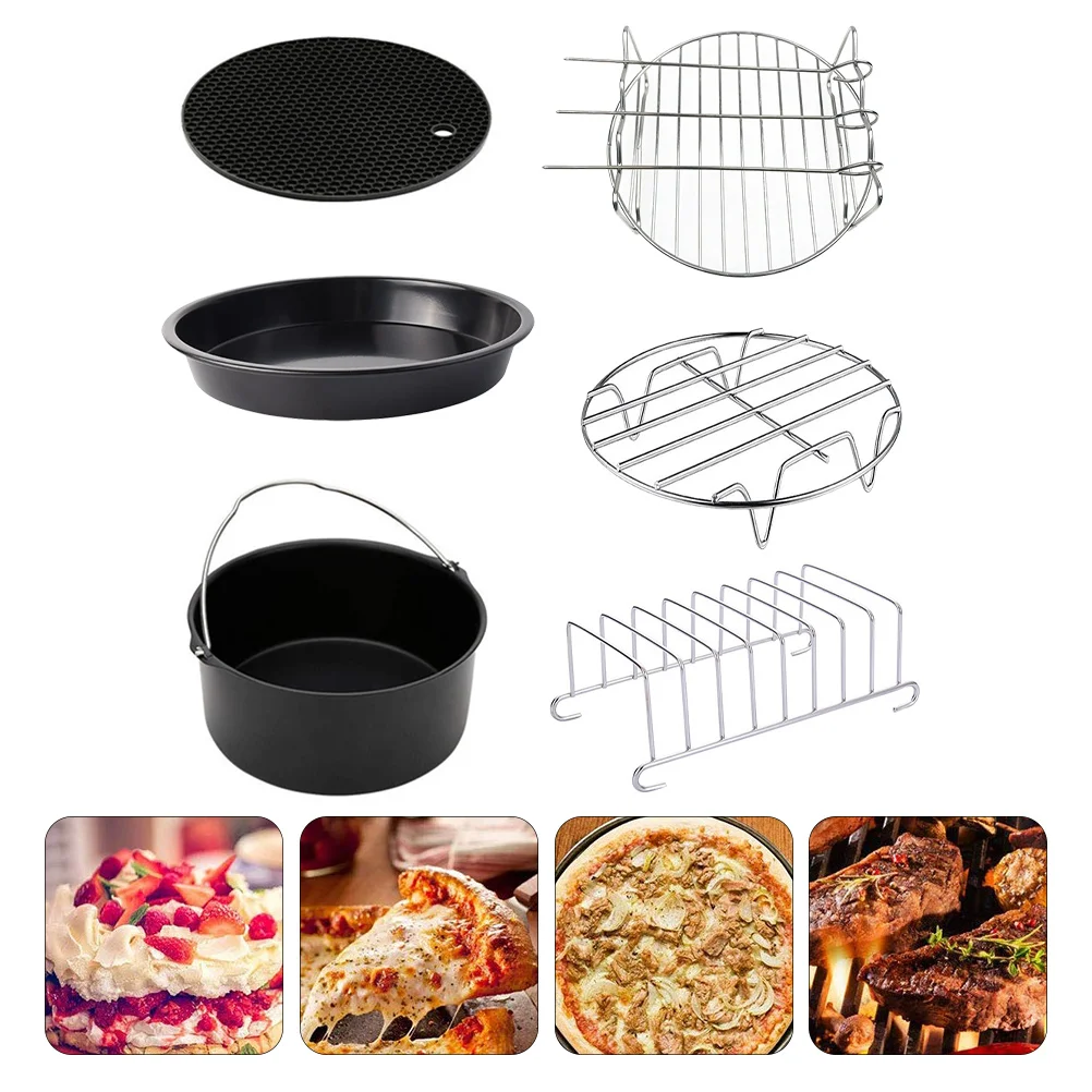 

6 Pcs Air Fryer Accessories Kit Stainless Steel Baking Supplies Frying Pan Cooker Tools Pizza Tray Kitchen Gadgets