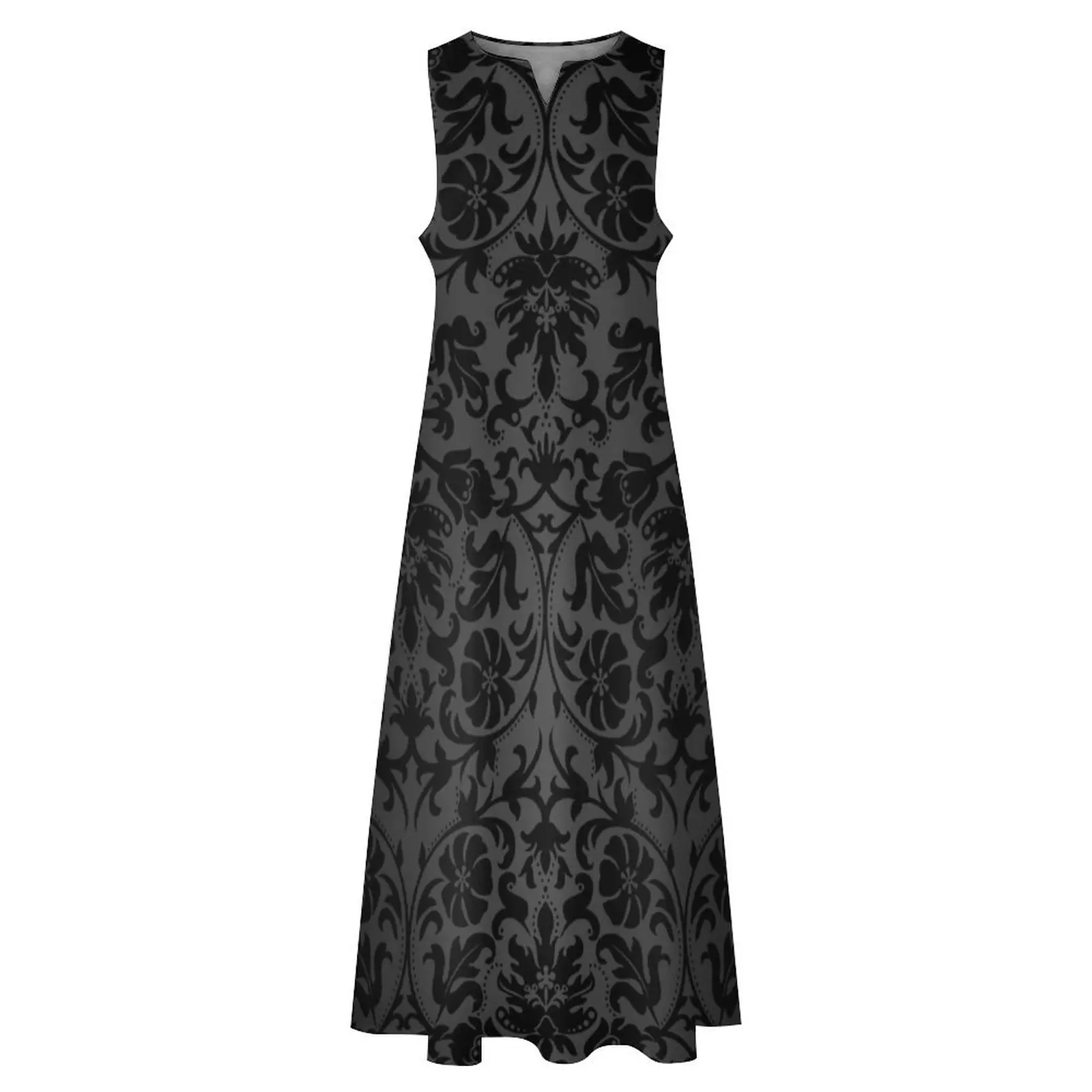 Vestido longo floral preto do damasco, Vestidos De Manga Longa, Roupas