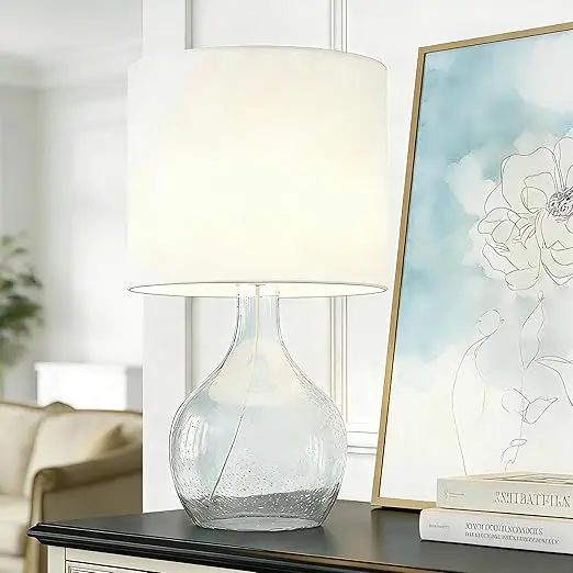 

Maxax al Glass Table Lamp, Transparent Bubble Glass Single Lamp with White Shade, 22" Tall End Table Lamp or Living Room, Bedroo