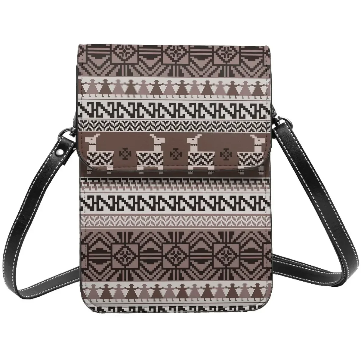 Bolsa de ombro estilo inca peruana para mulheres, Streetwear de couro retrô de cervos, bolsa para celular