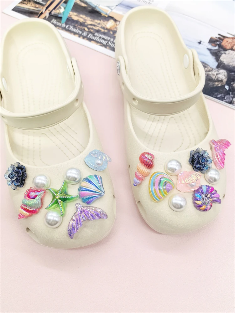 18-teiliges Set Muschel- und Seestern-Schuhclips aus ABS, Meerjungfrauenschwanz-Schuhverzierungen, DIY-Dekorationen, Lustige Blumen-Clogs-Schuhclips – Detail 7