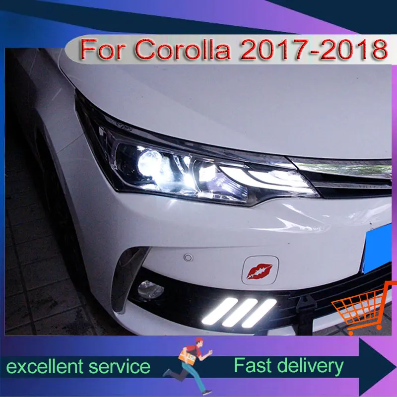 

Стайлинг автомобиля для Toyota 2017-2018 Corolla, фары ксенона, обновление DRL, передняя лампа, полностью светодиодный объектив проектора, автоаксессуары