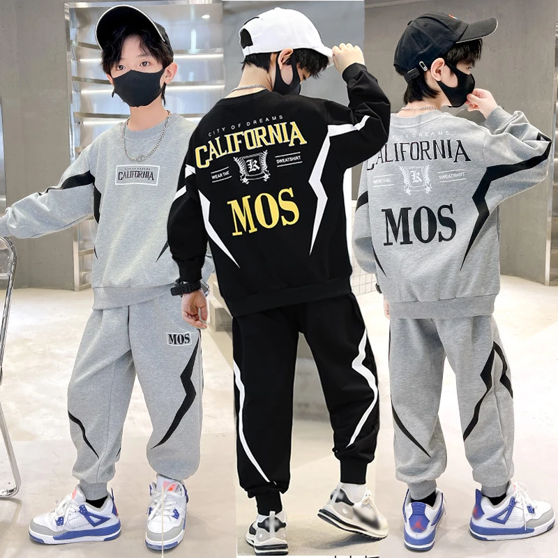 2-14 Years Teenger Boys Clothing Set Letter Decoration Sweatshirt + Pants 2Pcs Outfit For Kids Children Casual Outdoor Suit