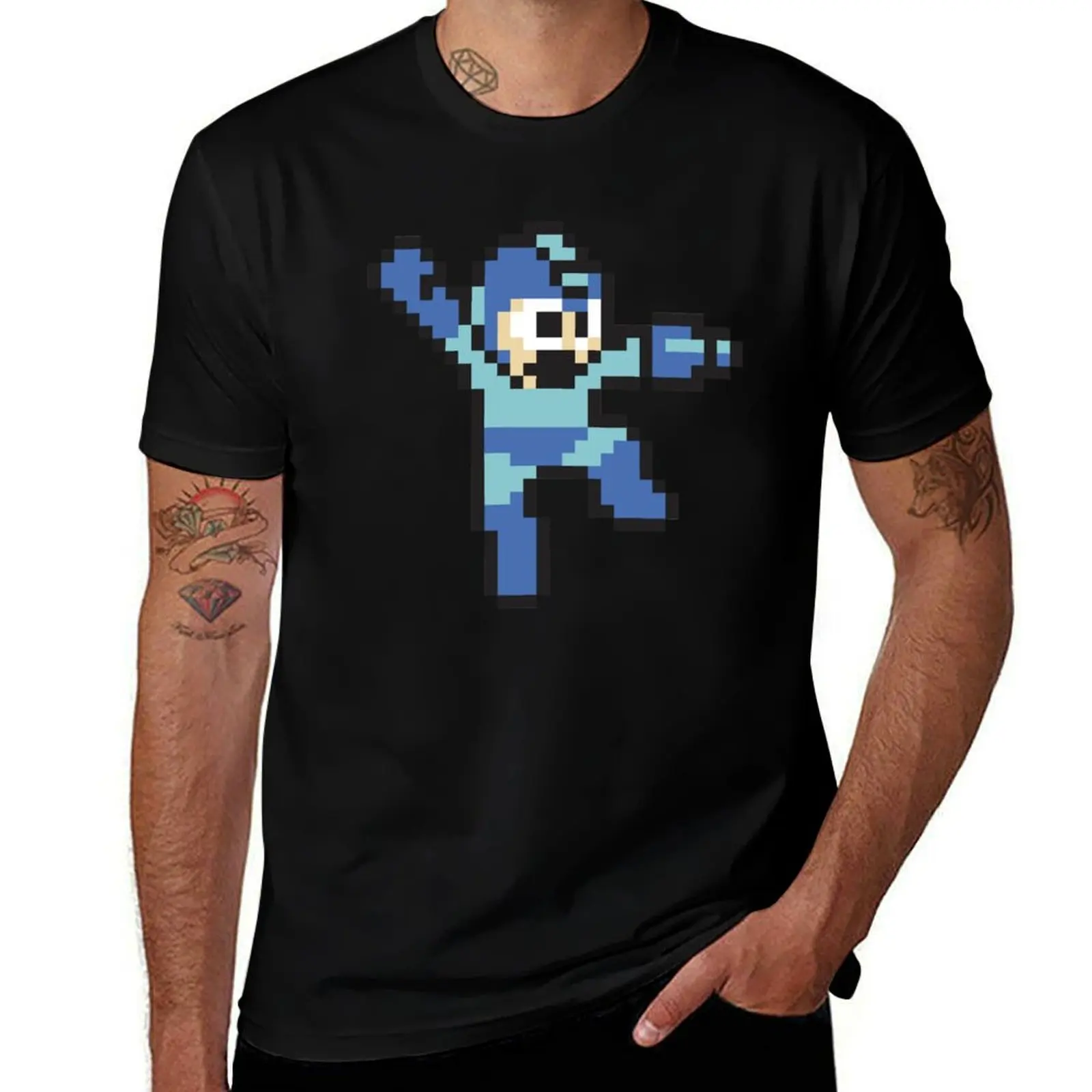 

Megaman jump'n shoot-черная футболка, баскетбольные футболки с рисунком, хлопковые футболки с рисунком, забавные костюмы, футболка большого размера для мужчин