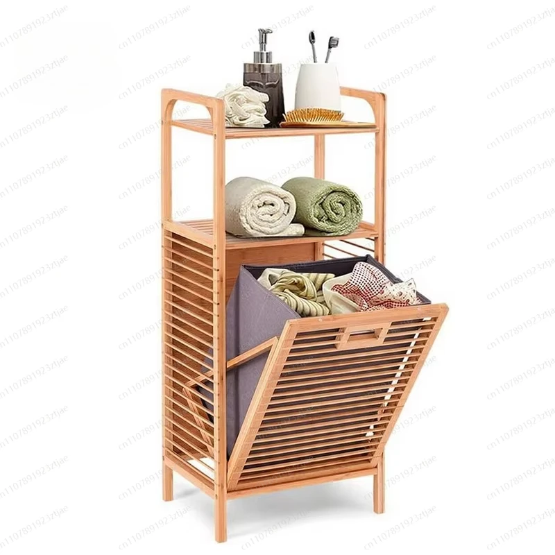 Inclined Bamboo with Freestanding Clothes Drying Basket, Laundry Living Room, Bedroom Storage Clothes Rack