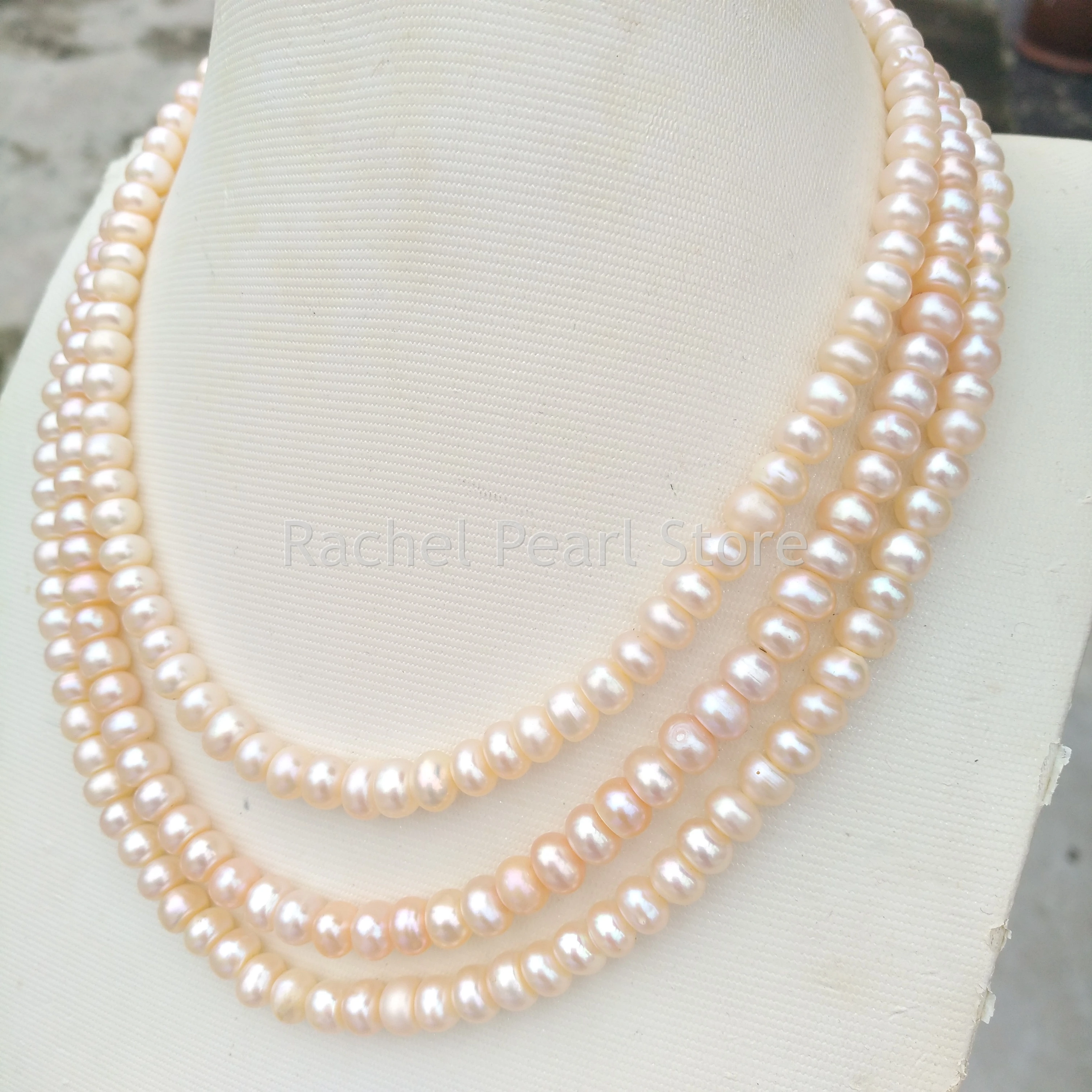 6-7mm AAA Half Round Genuine Triple Strands 3 Rows Natural Seawater Pearl Pink Pearl Beads For Jewelry Necklace